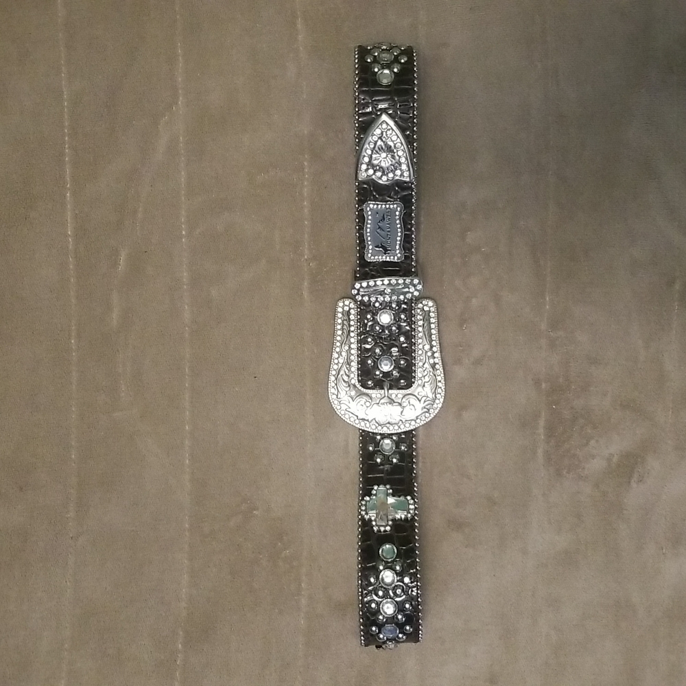 Black patent leather western rhinestone belt